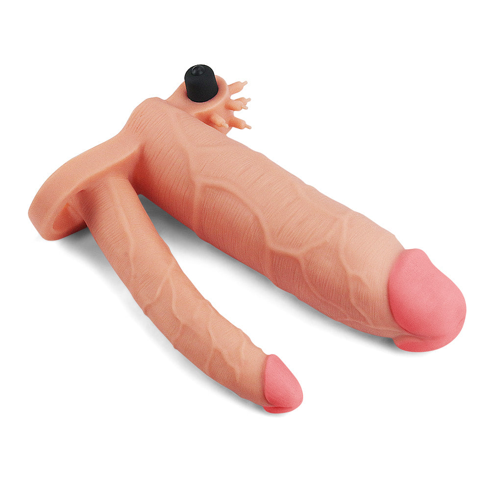 Capa Peniana em Cyberskin Dupla Penetração com Anel e Vibro