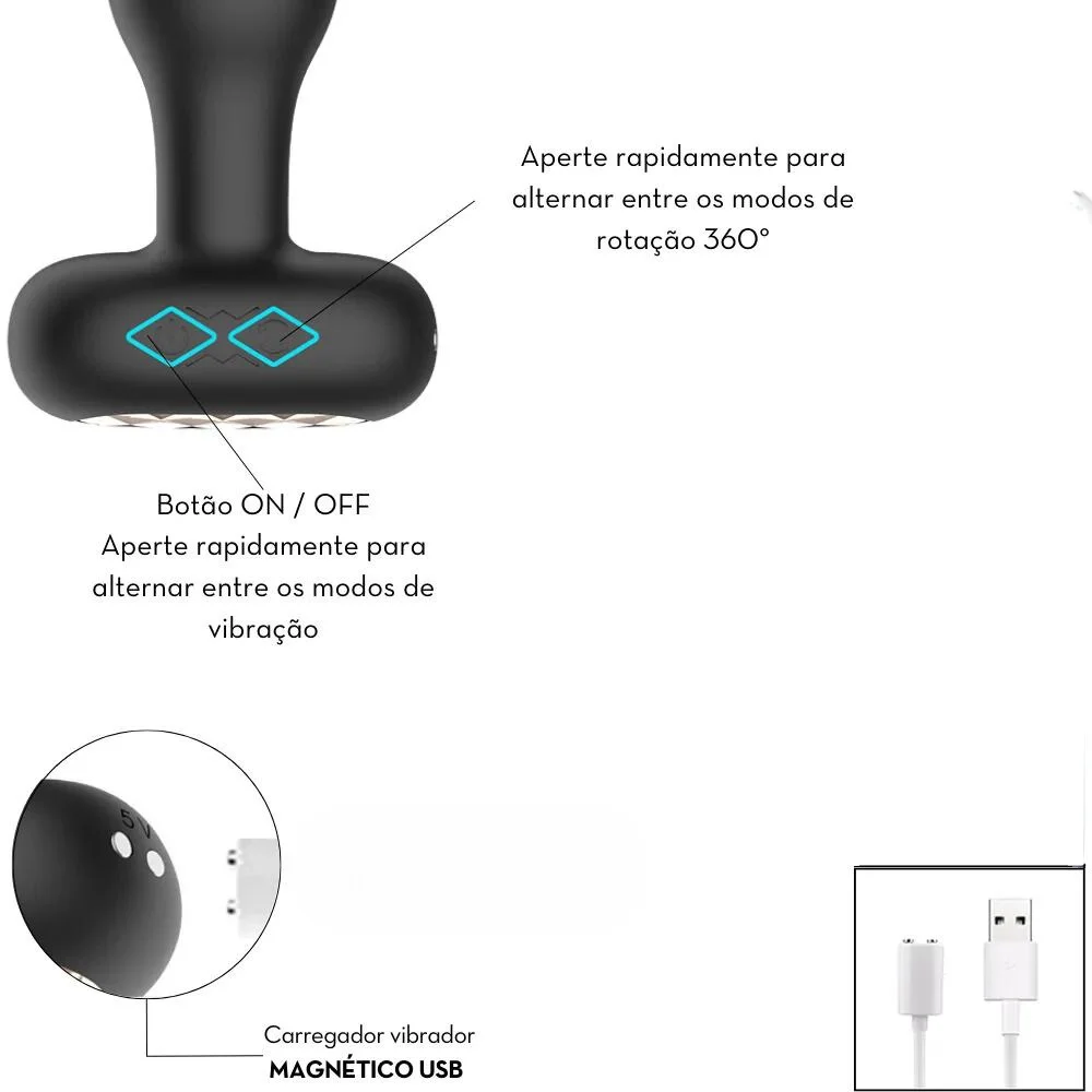Plug anal vibratório por aplicativo em silicone com rotação 360°