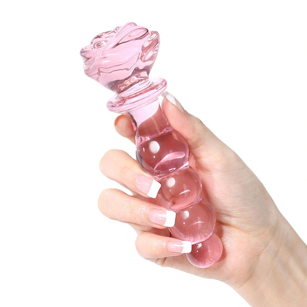 Plug Anal de Vidro com Esferas Escalonadas e Base Floral