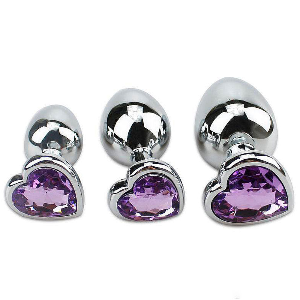 Butt Plug Heart Crystal Red - Metal prata com Pedra Sortida em Forma de Coração 7 cm x 2,4 cm