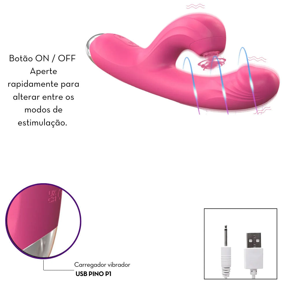 Vibrador Duplo Estimulador de Ponto G e Clitóris Recarregável