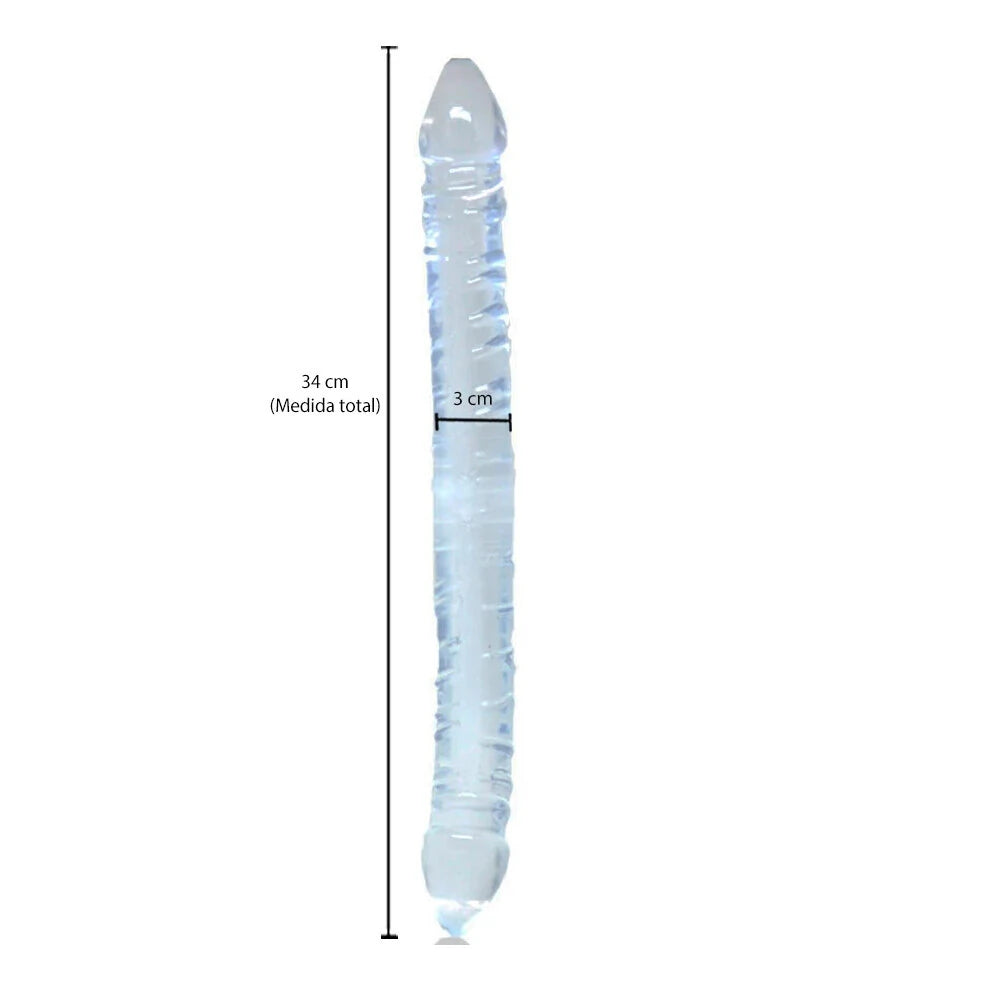 Prótese Dupla Long Dildo com Formato de Pênis em Silicone - transparente