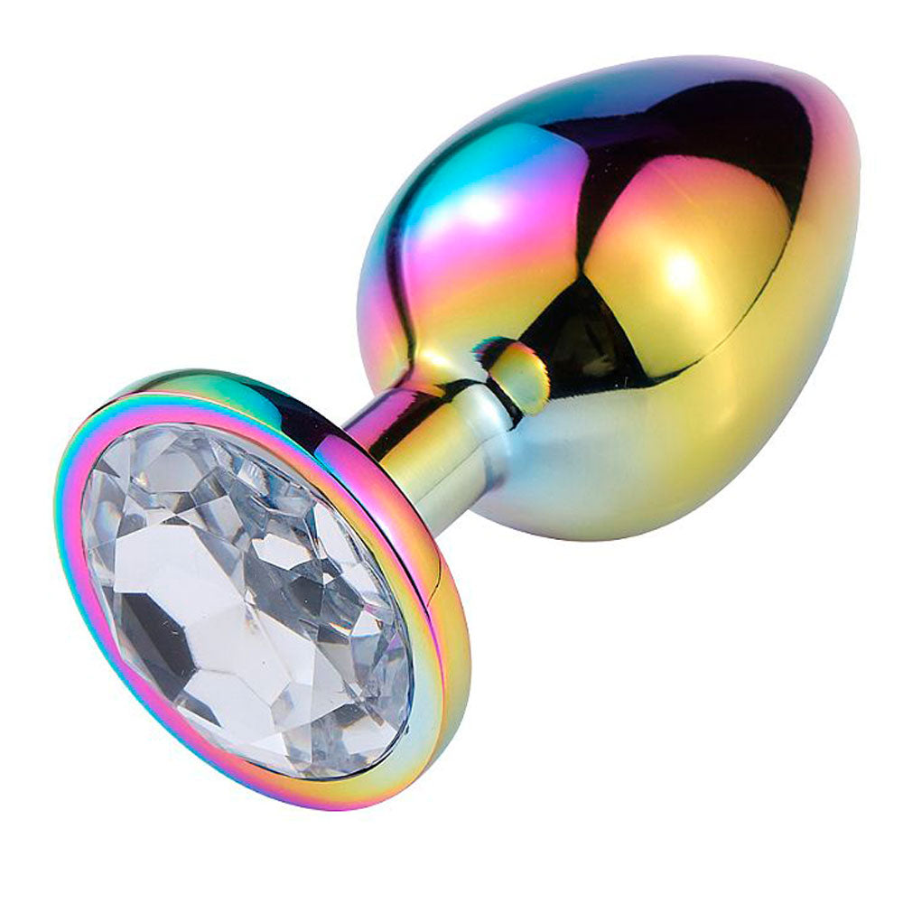 Plug Anal Holográfico de Aço com Pedra de Cristal 7,8 cm x 3,1 cm