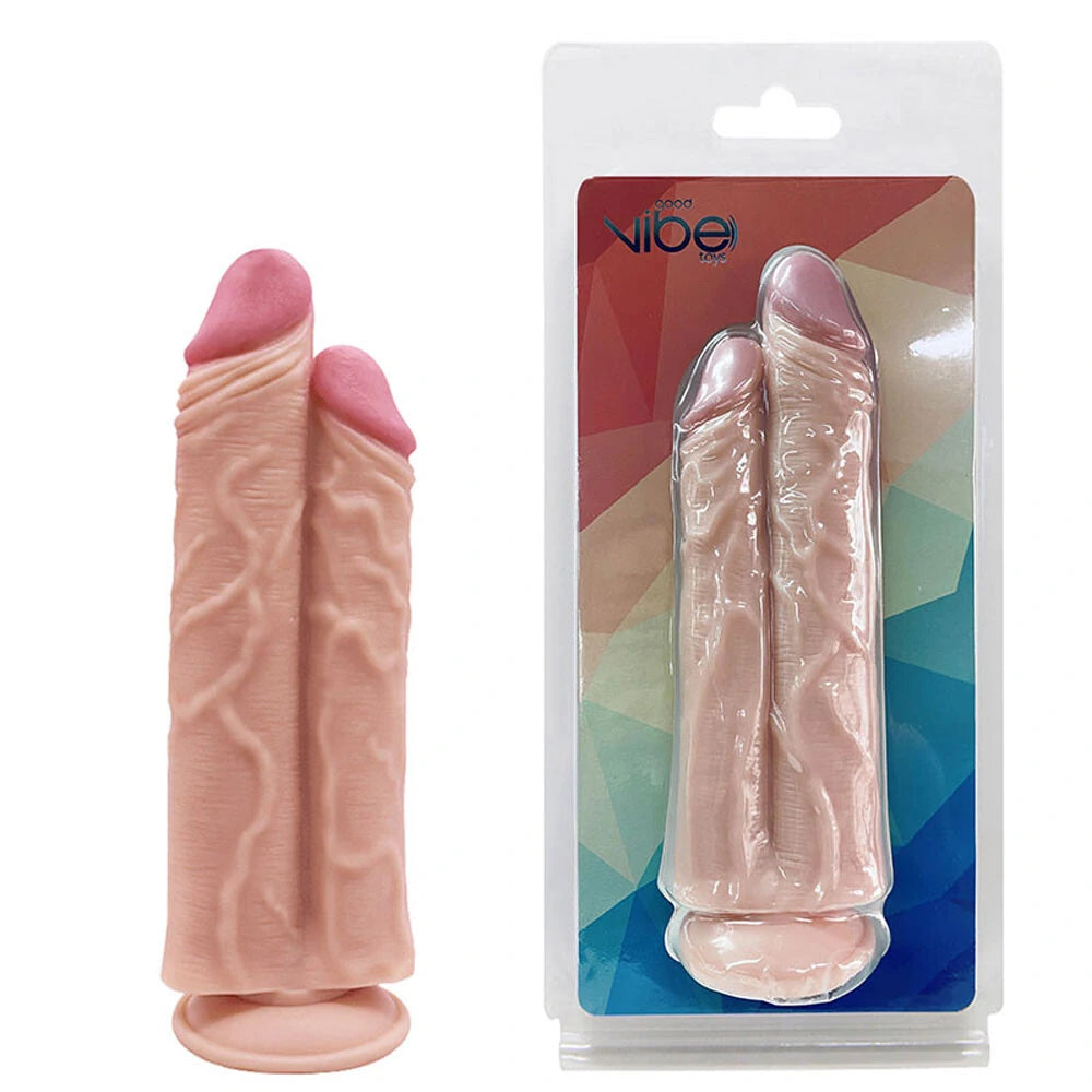Dildo Realístico com Formato de Pênis Duplo com Ventosa