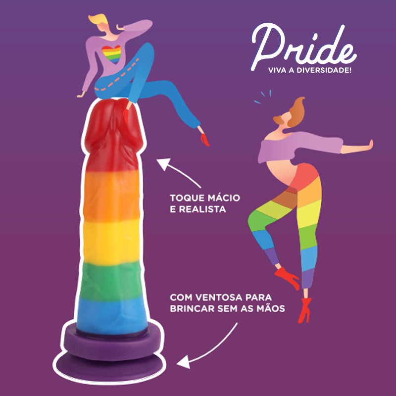 Prótese Realística Colorida com Ventosa Pride Viva a Diversidade 16 cm
