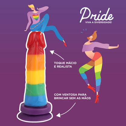 Prótese Realística Colorida com Ventosa Pride Viva a Diversidade 16 cm