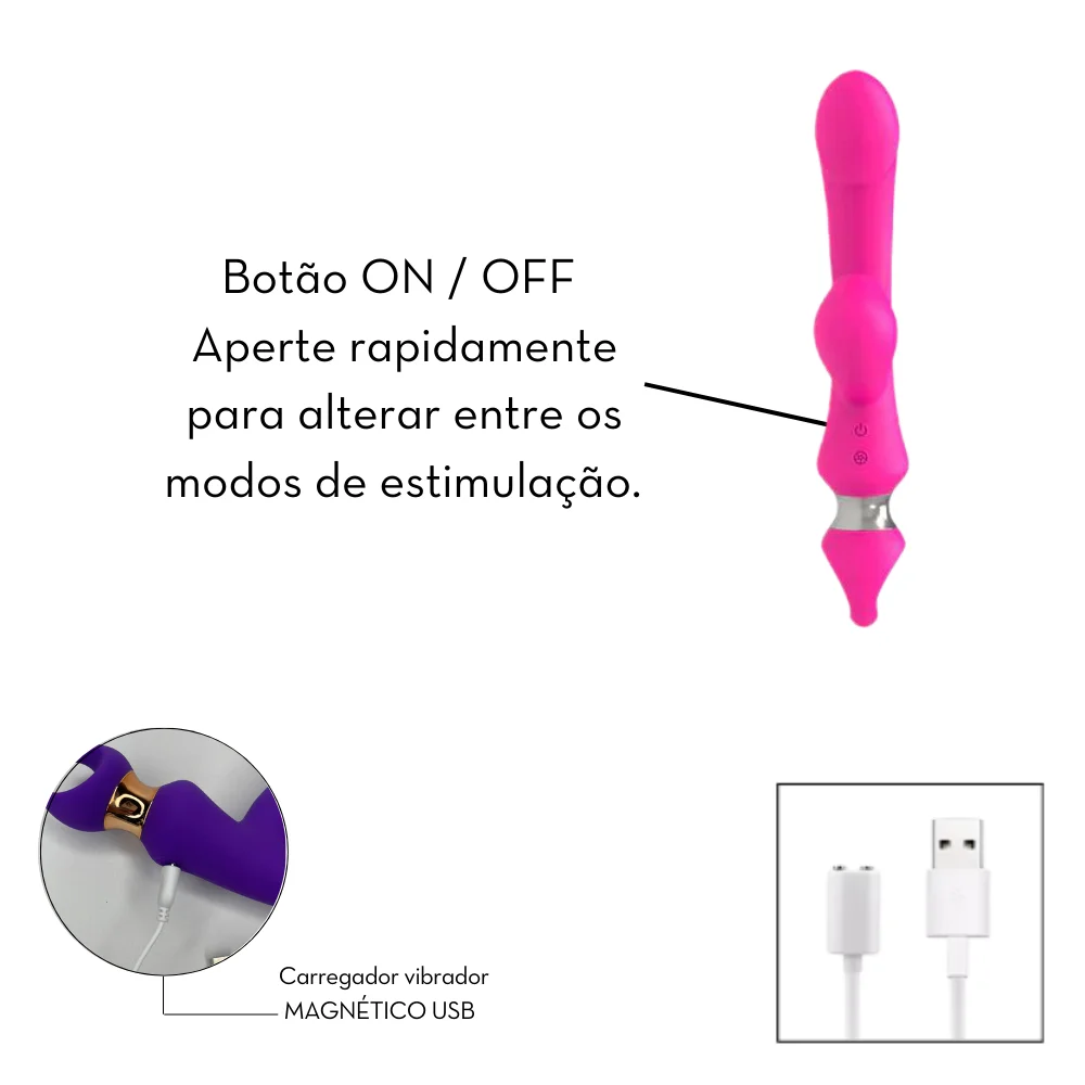 Vibrador em formato glande ponto G com estimulador por sucção