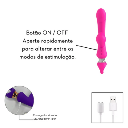 Vibrador em formato glande ponto G com estimulador por sucção