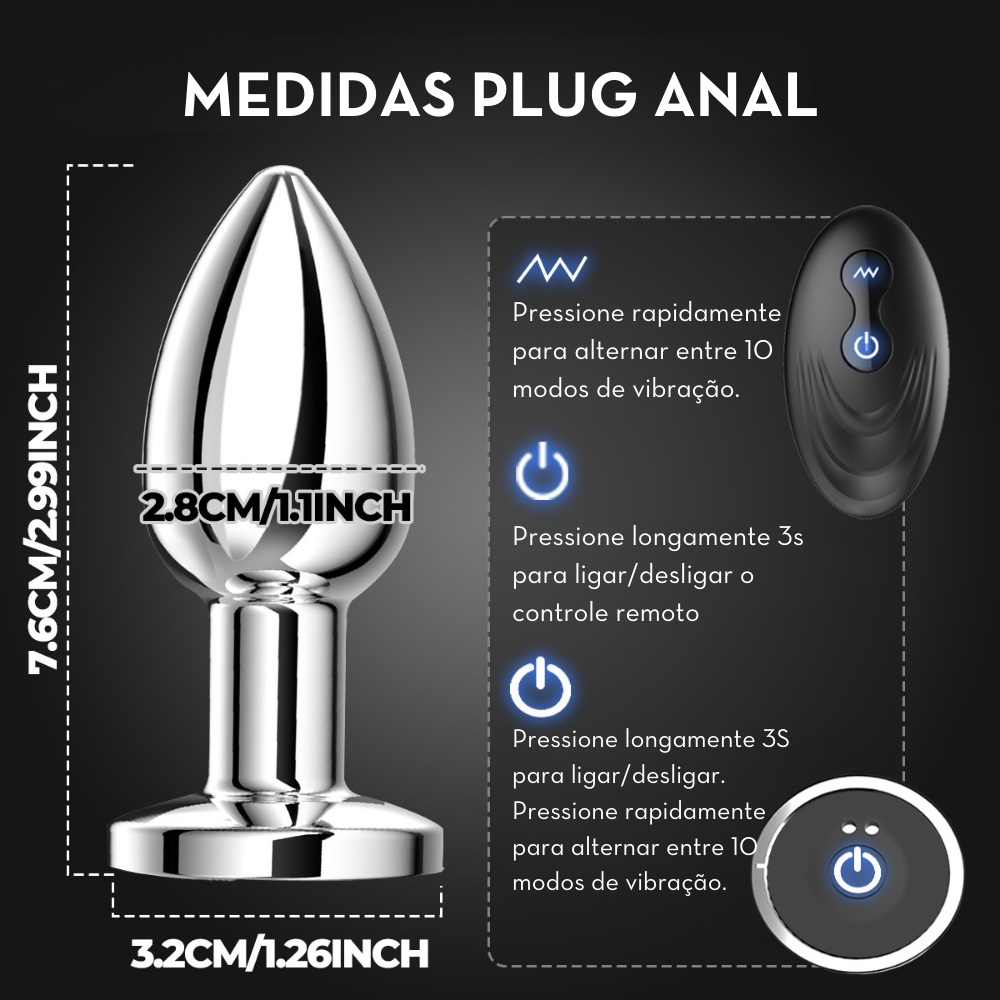 Plug anal de aço com vibro e controle remoto