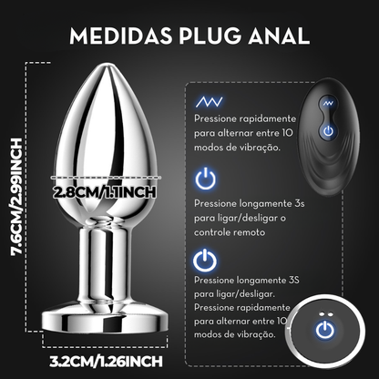 Plug anal de aço com vibro e controle remoto