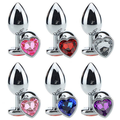 Butt Plug Heart Crystal Red - Metal prata com Pedra Sortida em Forma de Coração 7 cm x 2,4 cm
