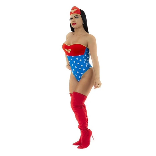 Mini Fantasia Mulher Maravilha Body Pimenta Sexy