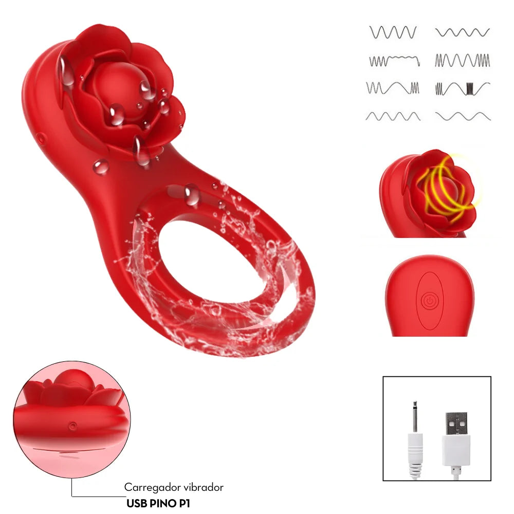 Anel peniano duplo com rosa estimuladora