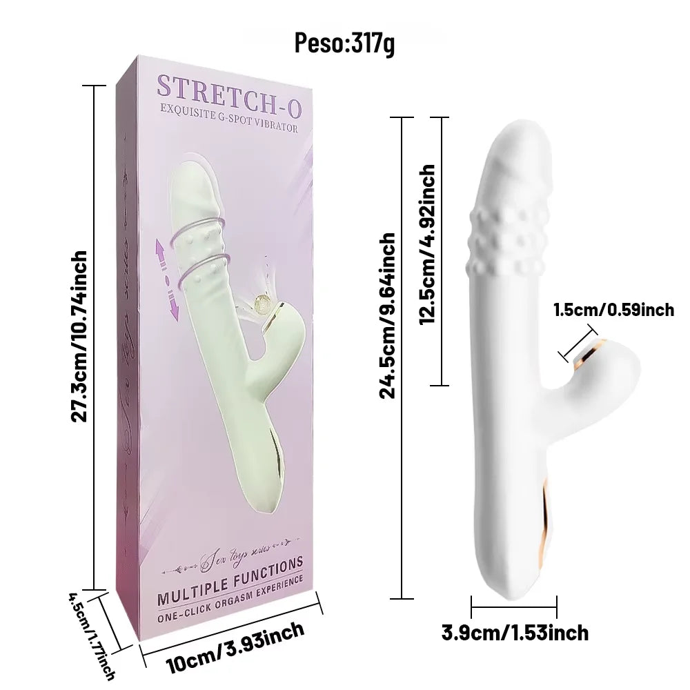Vibrador rotativo com esferas internas giratórias e estimulador clitoriano