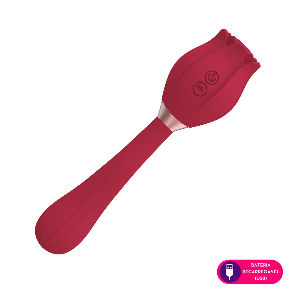 Estimulador clitoriano duplo em formato de rosa