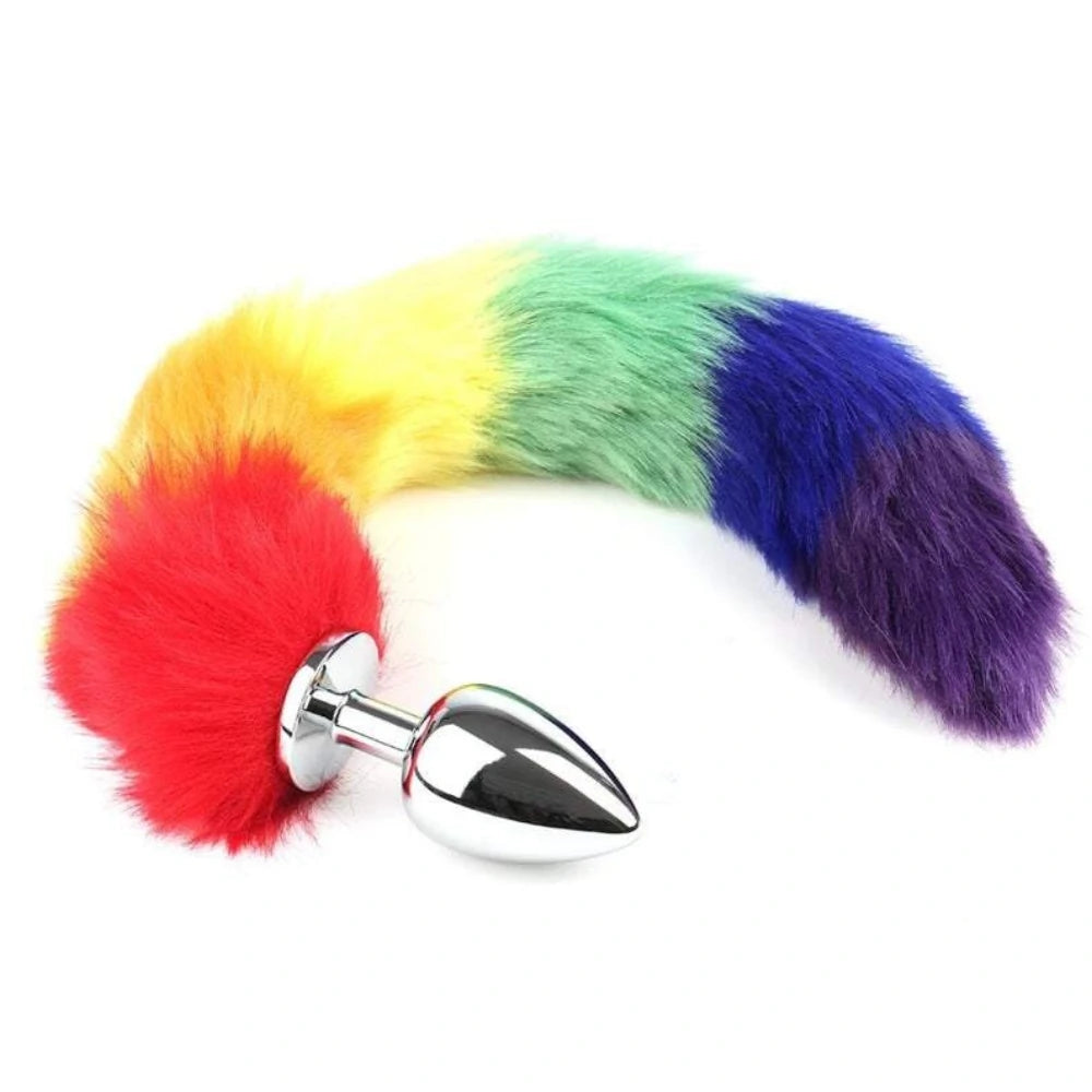 Plug Anal em Metal com Cauda Arco-íris