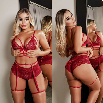 Conjunto Sensual em Renda sem Bojo Estilo Strappy Branco