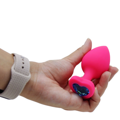 Plug Anal em Silicone com Joia em Formato de Coração - Tamanho G 9 cm x 3,8 cm