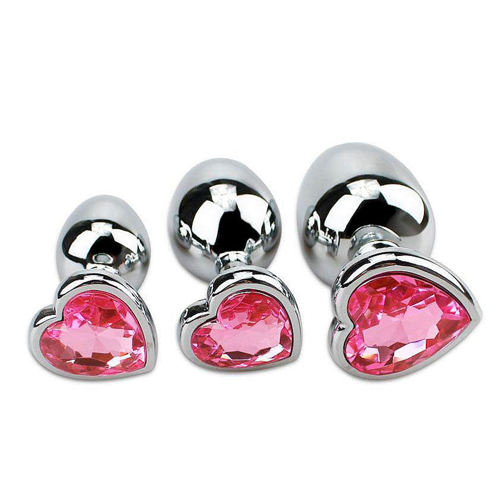 Butt Plug Heart Crystal Red - Metal prata com Pedra Sortida em Forma de Coração 7 cm x 2,4 cm