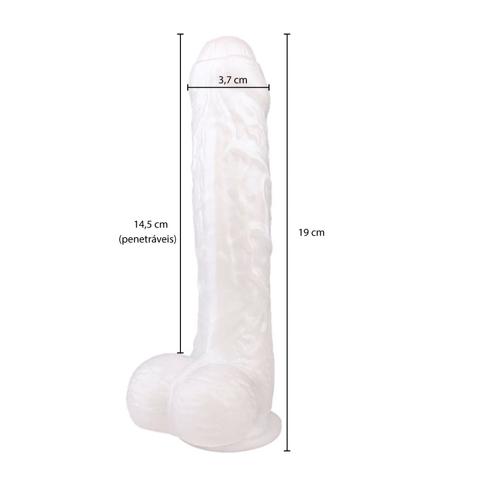 Prótese Peniana Realística com Prepúcio em Silicone com Ventosa 19 cm x 3,5 cm