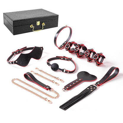 Kit Maleta Sado de Luxo com Algema, Tornozeleira com Corrente, Venda e Chicote