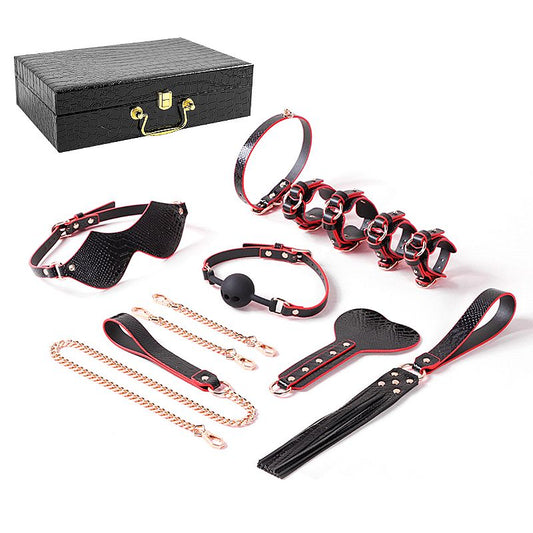 Kit Maleta Sado de Luxo com Algema, Tornozeleira com Corrente, Venda e Chicote